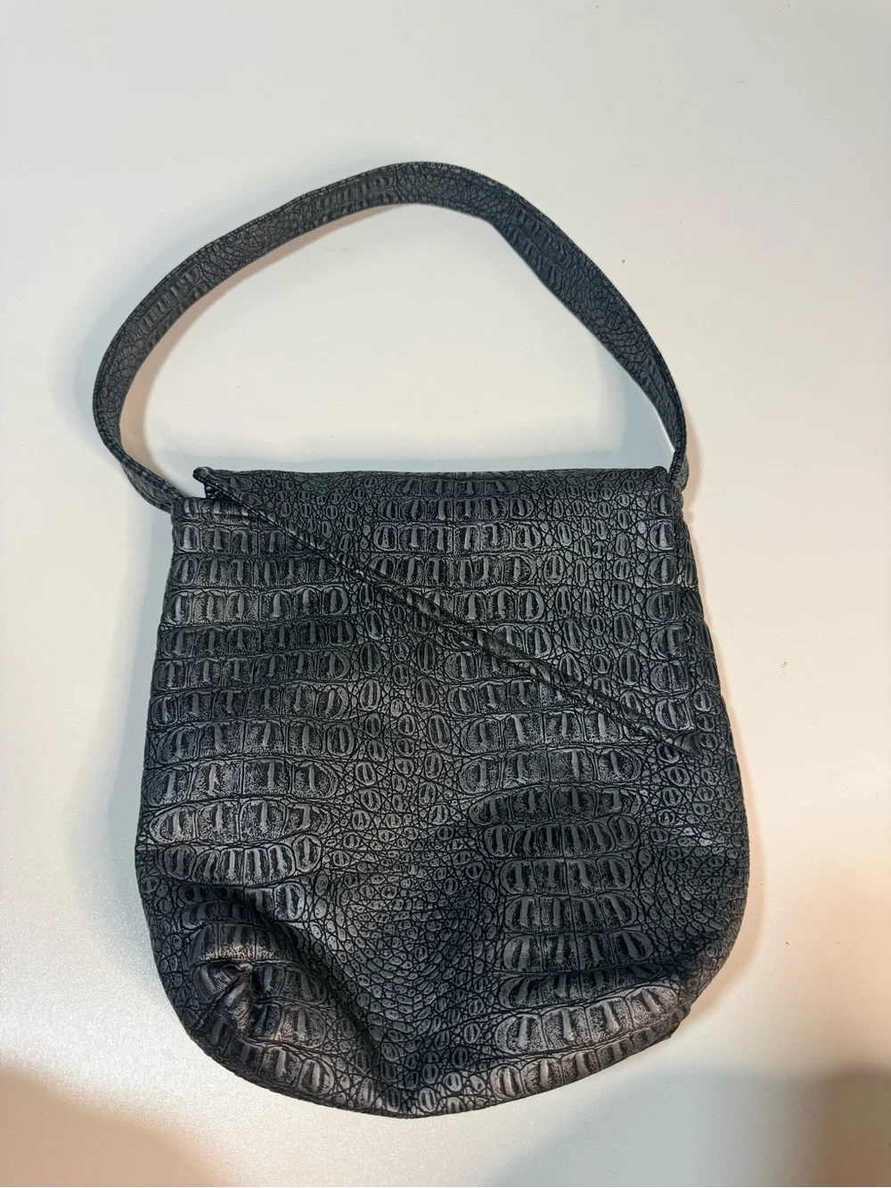 Black Crocodile Embossed Shoulder Bag Handbag